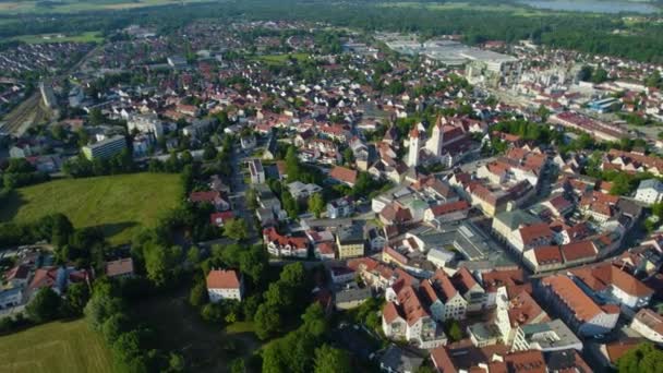 Vista Aérea Cidade Moosburg Alemanha Baviera Dia Ensolarado Primavera Tarde — Vídeo de Stock