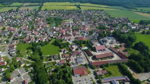 Luchtfoto Van Stad Kuehlbach Duitsland Beieren Een Zonnige Voorjaarsdag — Stockvideo
