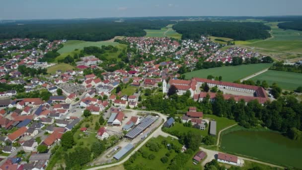 Aerial View City Abbey Thierhaupten Germany Bavaria Sunny High Noon — Stock Video