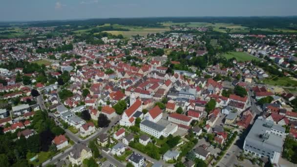 Aerial View City Aichach Germany Bavaria Sunny Afternoon Spring Day — Stock Video
