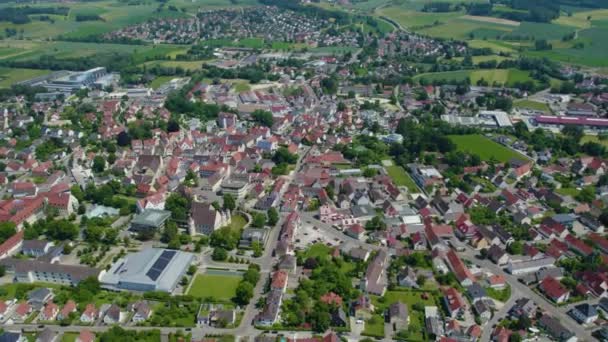 Aerial View City Wertingen Germany Bavaria Sunny High Noon Spring — Stock Video
