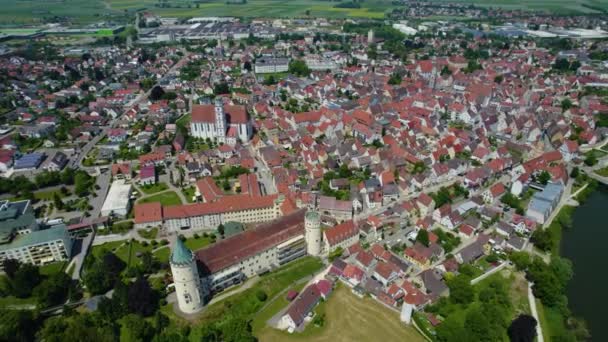 Aerial View City Lauingen Germany Bavaria Sunny High Noon Spring — Stock Video