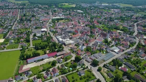 Aerial View City Gundelfingen Germany Bavaria Sunny High Noon Spring — Stock Video
