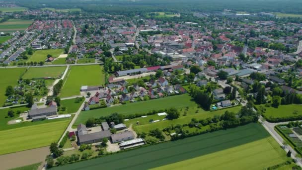 Aerial View City Gundelfingen Germany Bavaria Sunny High Noon Spring — Stock Video