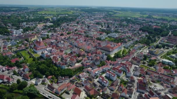 Aerial View City Guenzburg Germany Bavaria Sunny High Noon Spring — Stock Video