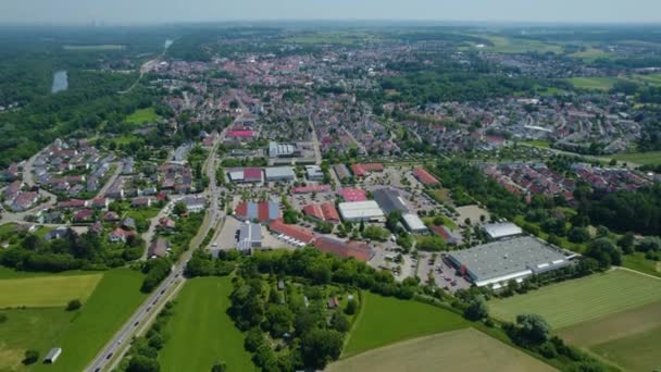 Aerial View City Guenzburg Germany Bavaria Sunny High Noon Spring — Stock Video