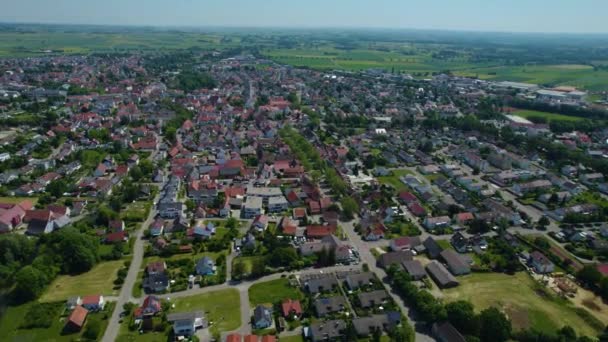 Aerial View City Langenau Germany Bavaria Sunny High Noon Spring — Stock Video