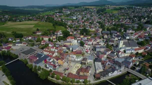 Widok Lotu Ptaka Wokół Miasta Regen Niemczech Bawaria Słoneczne Popołudnie — Wideo stockowe