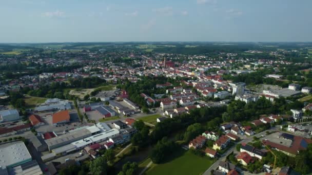 Widok Lotu Ptaka Wokół Miasta Regen Niemczech Bawaria Słoneczne Popołudnie — Wideo stockowe