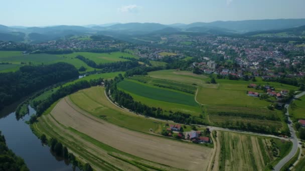 Flygfoto Över Staden Viechtach Tyskland Bayern Solig Eftermiddag Våren — Stockvideo