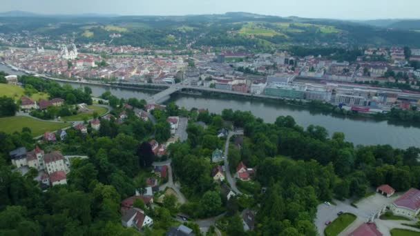 Luftaufnahme Der Stadt Passau Deutschland Bayern Einem Sonnigen Nachmittag Frühling — Stockvideo