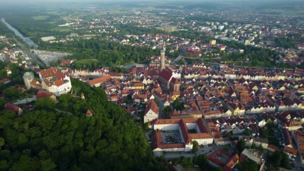 Vista Aérea Torno Cidade Velha Landshut Alemanha Baviera Uma Manhã — Vídeo de Stock