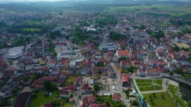 Almanya 'nın havadan görünüşü, güneşli bir baharda öğleden sonra Bavyera..