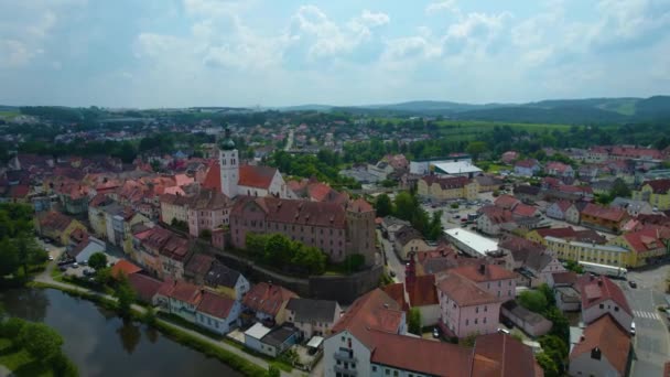 Luchtfoto Rond Stad Duitsland Beieren Een Zonnige Middag Het Voorjaar — Stockvideo