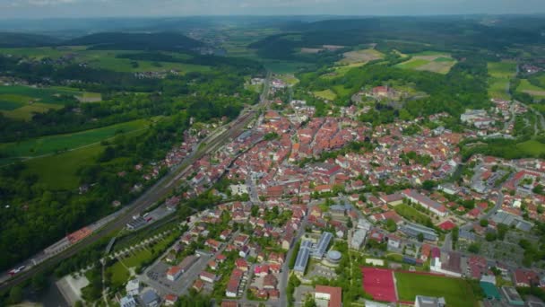 Aerial View Old Town City Center Germany Bavaria Sunny Spring — Stock Video