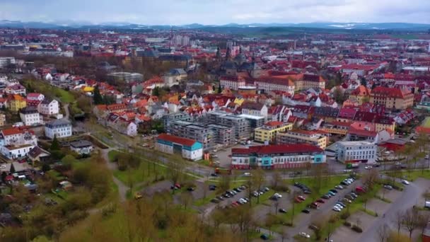 Luchtfoto Van Een Oud Centrum Zuid Duitsland Een Zonnige Lentedag — Stockvideo