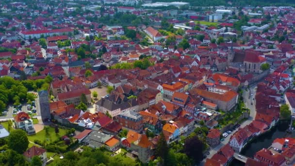 Almanya Daki Eski Bir Şehir Merkezinin Havadan Görünüşü Güneşli Bir — Stok video