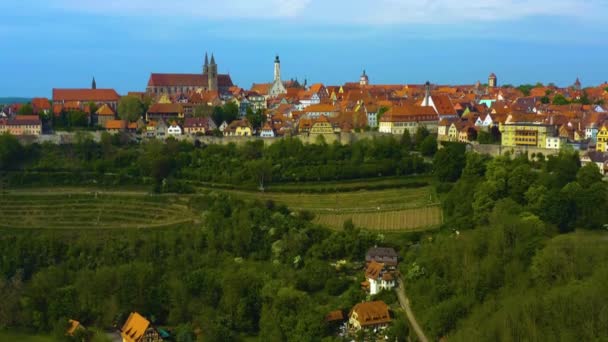 Vue Aérienne Ville Rothenburg Der Tauber Allemagne Bavière Jour Printemps — Video