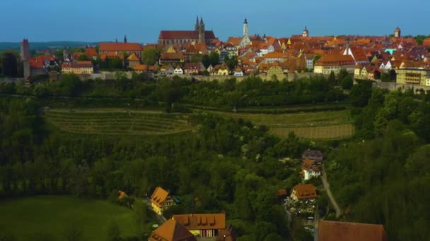 Vista Aérea Cidade Rothenburg Der Tauber Alemanha Baviera Dia Ensolarado — Vídeo de Stock