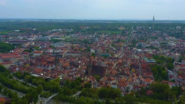 Aerial View Old Town City Center Germany Bavaria Sunny Day — Stock Video