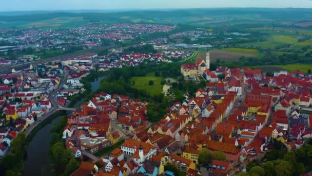 Vista Aérea Donauworth Cidade Alemanha Baviera Dia Ensolarado Primavera Durante — Vídeo de Stock
