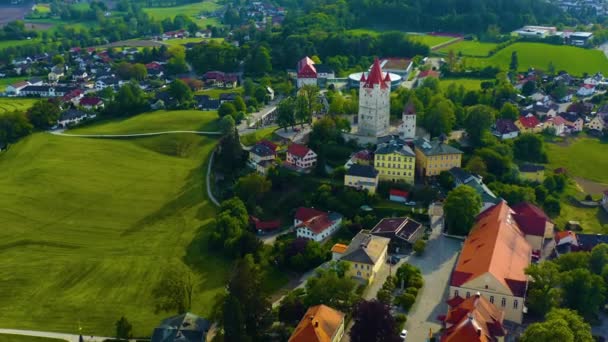 Aerial View City Haag Oberbayern Germany Bavaria Sunny Spring Day — Stock Video
