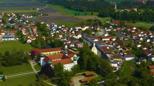 Vista Aérea Cidade Tuessling Alemanha Baviera Dia Ensolarado Primavera Durante — Vídeo de Stock