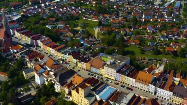 Vista Aérea Ciudad Neuoetting Alemania Baviera Soleado Día Primavera Durante — Vídeos de Stock