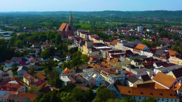 Veduta Aerea Della Città Neuoetting Germania Baviera Una Giornata Sole — Video Stock