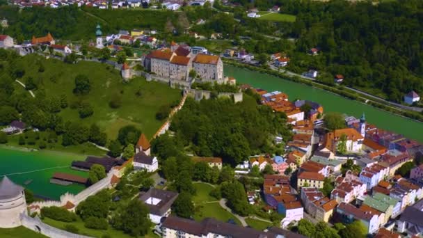 Aerial View City Burghausen Germany Bavaria Sunny Spring Day Coronavirus — Stock Video