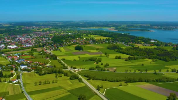 Widok Powietrza Wokół Wsi Weisham Bernau Chiemsee Niemczech Bawaria Słoneczny — Wideo stockowe
