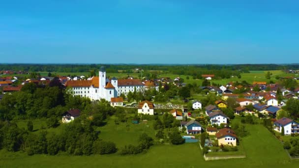 Vista Aérea Del Monasterio Attel Alemania Baviera Soleado Día Primavera — Vídeos de Stock