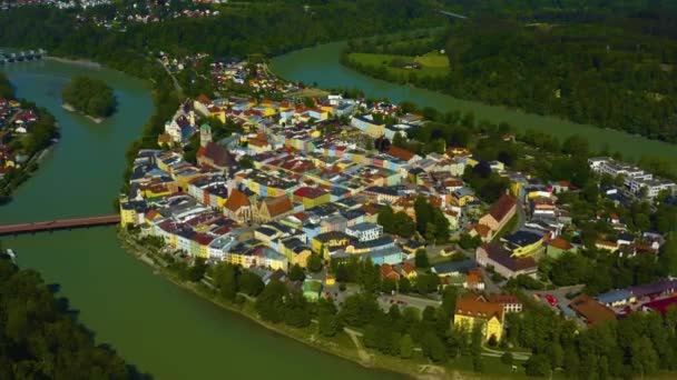 Vista Aérea Cidade Wasserburg Inn Alemanha Baviera Dia Ensolarado Primavera — Vídeo de Stock