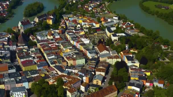 Légi Felvétel Város Wasserburg Inn Németországban Bajorország Egy Napos Tavaszi — Stock videók
