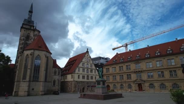 Centro Stoccarda Germania Una Giornata Nuvolosa Mattina All Inizio Della — Video Stock