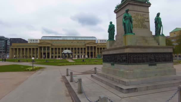 Downtown Stuttgart Německu Zamračený Den Ráno Začátku Jara — Stock video