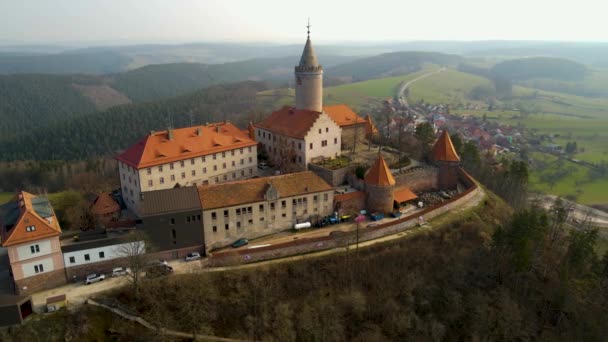 Aerial View Castle Leuchtenburg East Germany Sunny Day Late Winter – Stock-video