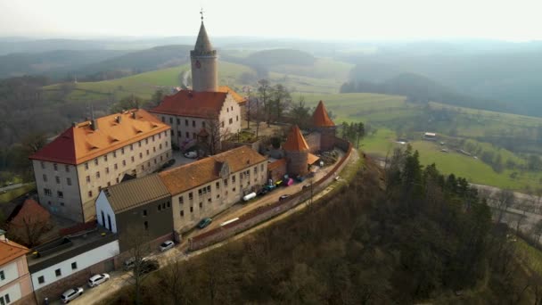 Letecký Pohled Zámek Leuchtenburg Východním Německu Slunečného Dne Konci Zimy — Stock video