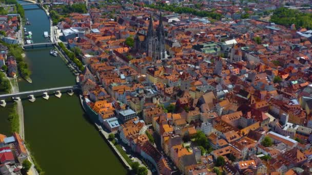 Vista Aérea Cidade Regensburg Alemanha Baviera Dia Ensolarado Primavera Durante — Vídeo de Stock
