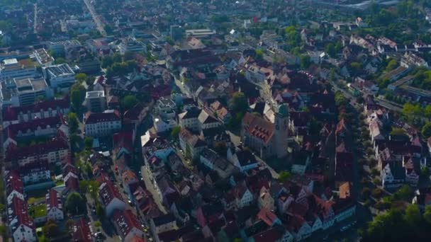 Almanya Daki Eski Şehir Merkezinin Havadan Görünüşü Güneşli Bir Bahar — Stok video