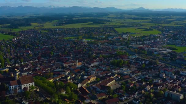 Aerial View Old Town Center Germany Bavaria Sunny Spring Day — 图库视频影像