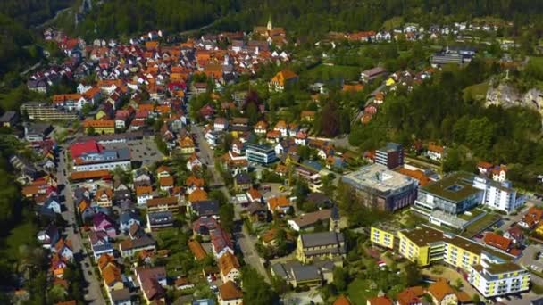 Almanya Daki Eski Şehir Merkezinin Güneşli Bir Bahar Gününde Havadan — Stok video