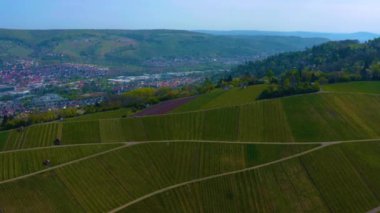 Almanya 'daki tarlalar ve ormanlar etrafındaki hava manzarası