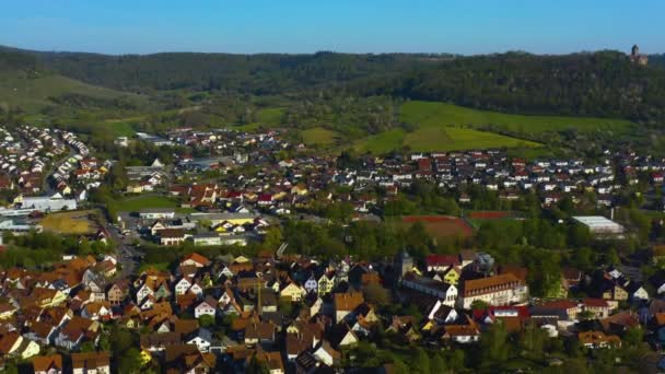 Vista Aérea Alrededor Del Pueblo Castillo Beilstein Alemania Día Soleado — Vídeo de stock