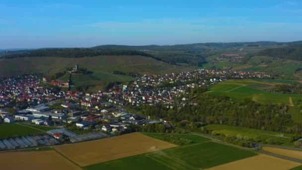 Luchtfoto Rond Het Dorp Kasteel Beilstein Duitsland Een Zonnige Dag — Stockvideo