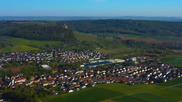 Vista Aérea Alrededor Del Pueblo Castillo Beilstein Alemania Día Soleado — Vídeo de stock