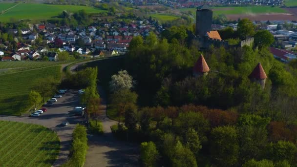 Vista Aérea Alrededor Del Pueblo Castillo Beilstein Alemania Día Soleado — Vídeo de stock