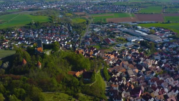 Vista Aérea Alrededor Del Pueblo Castillo Beilstein Alemania Día Soleado — Vídeo de stock