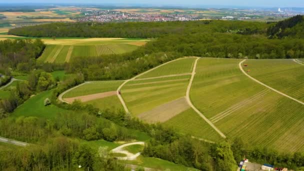 Widok Powietrza Wokół Miasta Heilbronn Niemczech Słoneczny Dzień Wczesną Wiosną — Wideo stockowe
