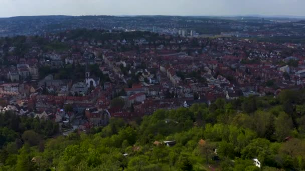 Vista Aérea Alrededor Ciudad Stuttgart Alemania Día Soleado Verano — Vídeos de Stock